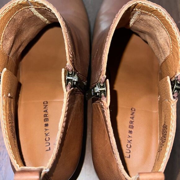 Lucky Brand Basel Bootie Toffee Brown Leather Zip Ankle Block Heel Women’s 9.5 M - Picture 7 of 9